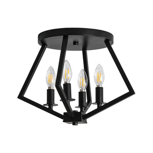 LightFixturesUSA - 4 - light Candle Style Black Simple Geometric Lantern Semi Flush - Ceiling Light - Black - 