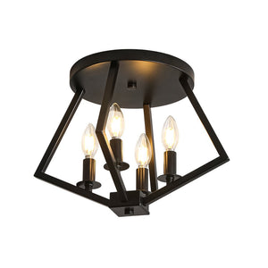 LightFixturesUSA - 4 - light Candle Style Black Simple Geometric Lantern Semi Flush - Ceiling Light - Black - 