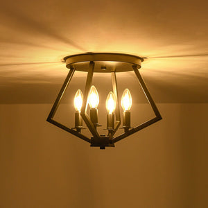 LightFixturesUSA - 4 - light Candle Style Black Simple Geometric Lantern Semi Flush - Ceiling Light - Black - 
