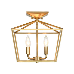 LightFixturesUSA - 4 - Light Candle Style Square Lantern Semi Flush Mount - Ceiling Light - Brass - 