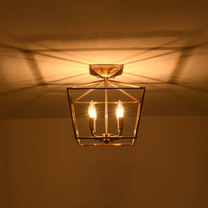 LightFixturesUSA - 4 - Light Candle Style Square Lantern Semi Flush Mount - Ceiling Light - Brass - 