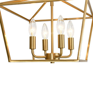 LightFixturesUSA - 4 - Light Candle Style Square Lantern Semi Flush Mount - Ceiling Light - Brass - 