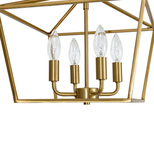 LightFixturesUSA - 4 - Light Candle Style Square Lantern Semi Flush Mount - Ceiling Light - Brass - 
