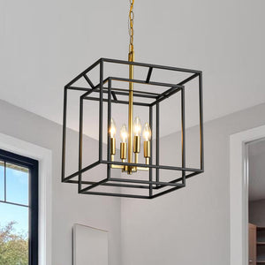 LightFixturesUSA - 4 - Light Candle Style Tiered Square Lantern Pendant - Chandelier - 4 - Lt - 