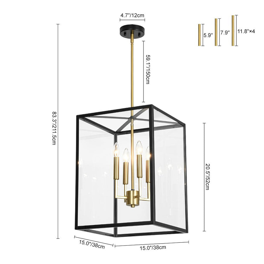 LightFixturesUSA - 4 - Light Candle Style Wide Glass Square Lantern Pendant - Chandelier - 15 in - 