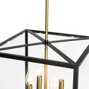LightFixturesUSA - 4 - Light Candle Style Wide Glass Square Lantern Pendant - Chandelier - 15 in - 
