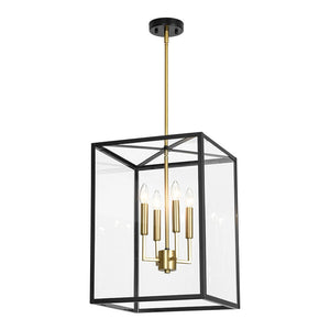 LightFixturesUSA - 4 - Light Candle Style Wide Glass Square Lantern Pendant - Chandelier - 15 in - 