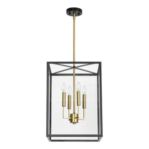 LightFixturesUSA - 4 - Light Candle Style Wide Glass Square Lantern Pendant - Chandelier - 15 in - 