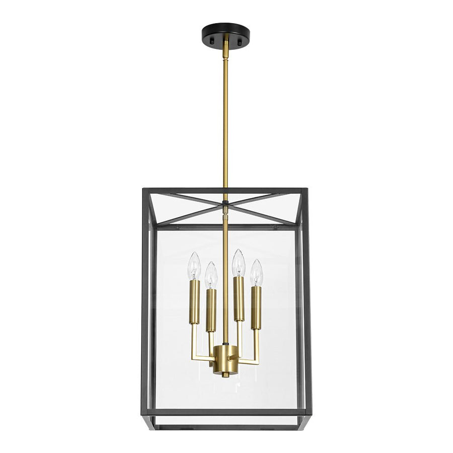 LightFixturesUSA - 4 - Light Candle Style Wide Glass Square Lantern Pendant - Chandelier - 15 in - 