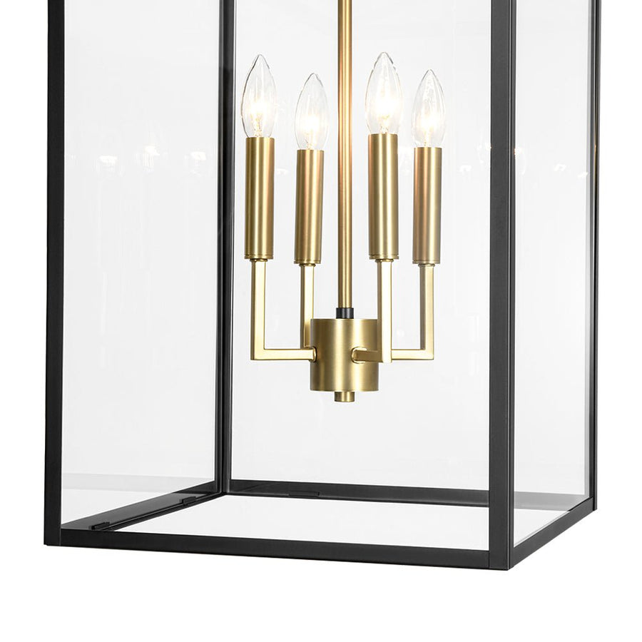 LightFixturesUSA - 4 - Light Candle Style Wide Glass Square Lantern Pendant - Chandelier - 15 in - 