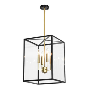LightFixturesUSA - 4 - Light Candle Style Wide Glass Square Lantern Pendant - Chandelier - 15 in - 