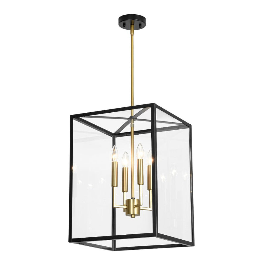 LightFixturesUSA - 4 - Light Candle Style Wide Glass Square Lantern Pendant - Chandelier - 15 in - 