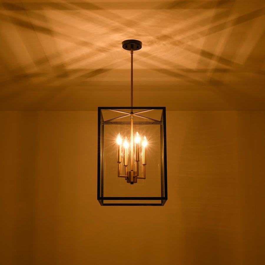 LightFixturesUSA - 4 - Light Candle Style Wide Glass Square Lantern Pendant - Chandelier - 15 in - 