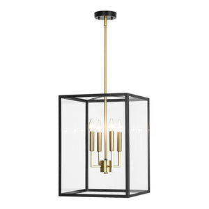 LightFixturesUSA - 4 - Light Candle Style Wide Glass Square Lantern Pendant - Chandelier - 15 in - 