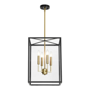 LightFixturesUSA - 4 - Light Candle Style Wide Glass Square Lantern Pendant - Chandelier - 15 in - 