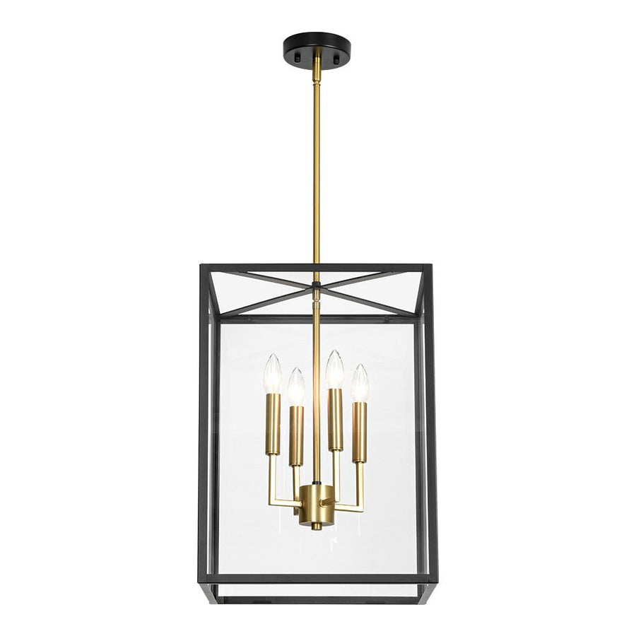 LightFixturesUSA - 4 - Light Candle Style Wide Glass Square Lantern Pendant - Chandelier - 15 in - 