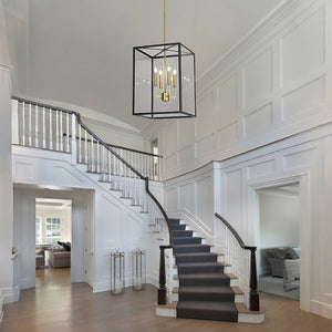 LightFixturesUSA - 4 - Light Candle Style Wide Glass Square Lantern Pendant - Chandelier - 15 in - 