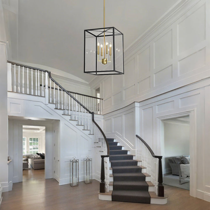 LightFixturesUSA - 4 - Light Candle Style Wide Glass Square Lantern Pendant - Chandelier - 15 in - 