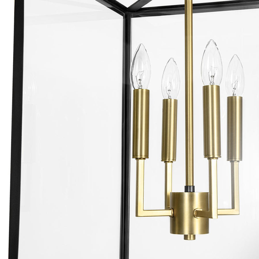 LightFixturesUSA - 4 - Light Candle Style Wide Glass Square Lantern Pendant - Chandelier - 15 in - 