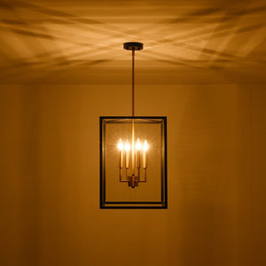 LightFixturesUSA - 4 - Light Candle Style Wide Glass Square Lantern Pendant - Chandelier - 15 in - 
