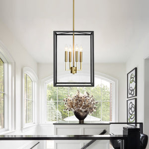LightFixturesUSA - 4 - Light Candle Style Wide Glass Square Lantern Pendant - Chandelier - 15 in - 