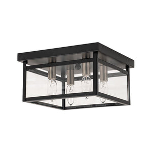 LightFixturesUSA - 4 - Light Clear Glass Black Square Cage Flush Mount Ceiling Light - Ceiling Light - 11 in. - 