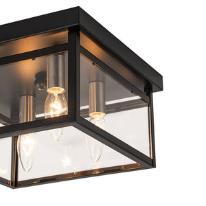 LightFixturesUSA - 4 - Light Clear Glass Black Square Cage Flush Mount Ceiling Light - Ceiling Light - 11 in. - 