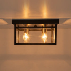 LightFixturesUSA - 4 - Light Clear Glass Black Square Cage Flush Mount Ceiling Light - Ceiling Light - 11 in. - 