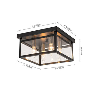 LightFixturesUSA - 4 - Light Clear Glass Black Square Cage Flush Mount Ceiling Light - Ceiling Light - 11 in. - 