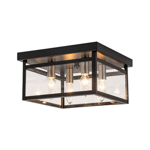 LightFixturesUSA - 4 - Light Clear Glass Black Square Cage Flush Mount Ceiling Light - Ceiling Light - 11 in. - 