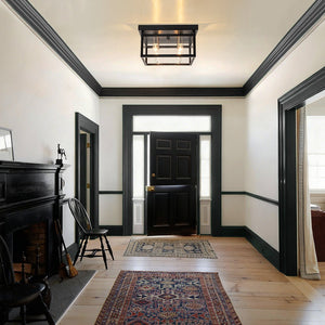 LightFixturesUSA - 4 - Light Clear Glass Black Square Cage Flush Mount Ceiling Light - Ceiling Light - 11 in. - 