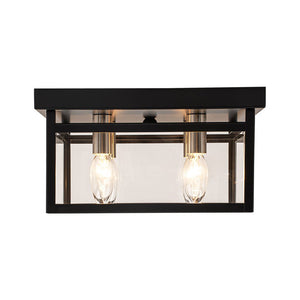 LightFixturesUSA - 4 - Light Clear Glass Black Square Cage Flush Mount Ceiling Light - Ceiling Light - 11 in. - 