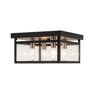 LightFixturesUSA - 4 - Light Clear Glass Black Square Cage Flush Mount Ceiling Light - Ceiling Light - 11 in. - 