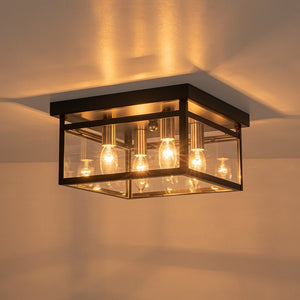 LightFixturesUSA - 4 - Light Clear Glass Black Square Cage Flush Mount Ceiling Light - Ceiling Light - 11 in. - 