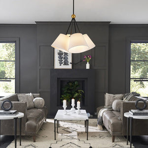 LightFixturesUSA - 4 - Light Cluster White Fabric Cone Shade Chandelier - Chandelier - 25 in - 