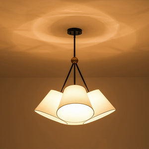 LightFixturesUSA - 4 - Light Cluster White Fabric Cone Shade Chandelier - Chandelier - 25 in - 