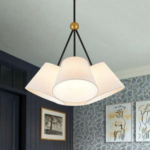 LightFixturesUSA - 4 - Light Cluster White Fabric Cone Shade Chandelier - Chandelier - 25 in - 