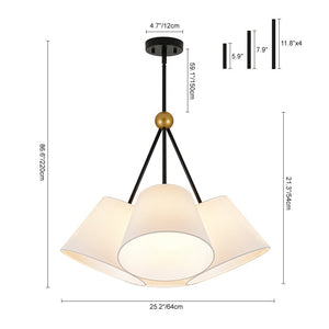 LightFixturesUSA - 4 - Light Cluster White Fabric Cone Shade Chandelier - Chandelier - 25 in - 