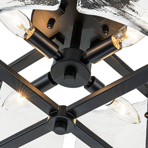 LightFixturesUSA - 4 - light Contemporary Clear Textured Glass Drum Flush Mount - Ceiling Light - Black - 