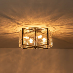 LightFixturesUSA - 4 - light Contemporary Clear Textured Glass Drum Flush Mount - Ceiling Light - Black - 