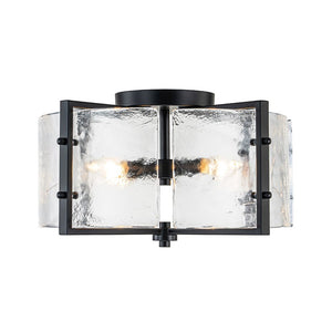 LightFixturesUSA - 4 - light Contemporary Clear Textured Glass Drum Flush Mount - Ceiling Light - Black - 
