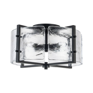 LightFixturesUSA - 4 - light Contemporary Clear Textured Glass Drum Flush Mount - Ceiling Light - Black - 