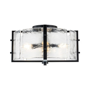 LightFixturesUSA - 4 - light Contemporary Clear Textured Glass Drum Flush Mount - Ceiling Light - Black - 