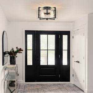 LightFixturesUSA - 4 - light Contemporary Clear Textured Glass Drum Flush Mount - Ceiling Light - Black - 