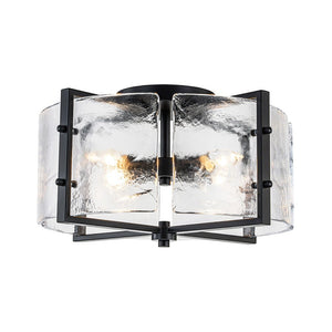 LightFixturesUSA - 4 - light Contemporary Clear Textured Glass Drum Flush Mount - Ceiling Light - Black - 