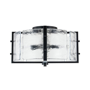 LightFixturesUSA - 4 - light Contemporary Clear Textured Glass Drum Flush Mount - Ceiling Light - Black - 