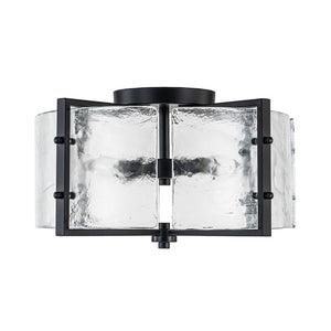 LightFixturesUSA - 4 - light Contemporary Clear Textured Glass Drum Flush Mount - Ceiling Light - Black - 