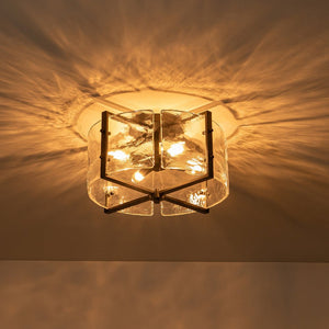 LightFixturesUSA - 4 - light Contemporary Clear Textured Glass Drum Flush Mount - Ceiling Light - Black - 