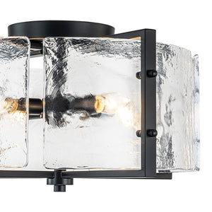 LightFixturesUSA - 4 - light Contemporary Clear Textured Glass Drum Flush Mount - Ceiling Light - Black - 