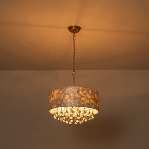 LightFixturesUSA - 4 - Light Crystal Accented Capiz Shell Drum Lantern Pendant - Chandelier - Brass (Pre - Order) - 